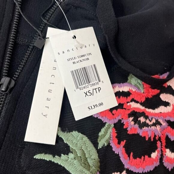 Sanctuary Women's Embroidered Floral Full Zip Hooded Sweater Black Size XS NWT - Picture 7 of 11